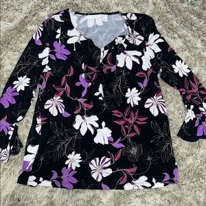 Susan Graver Floral Black and Purple Women's Top